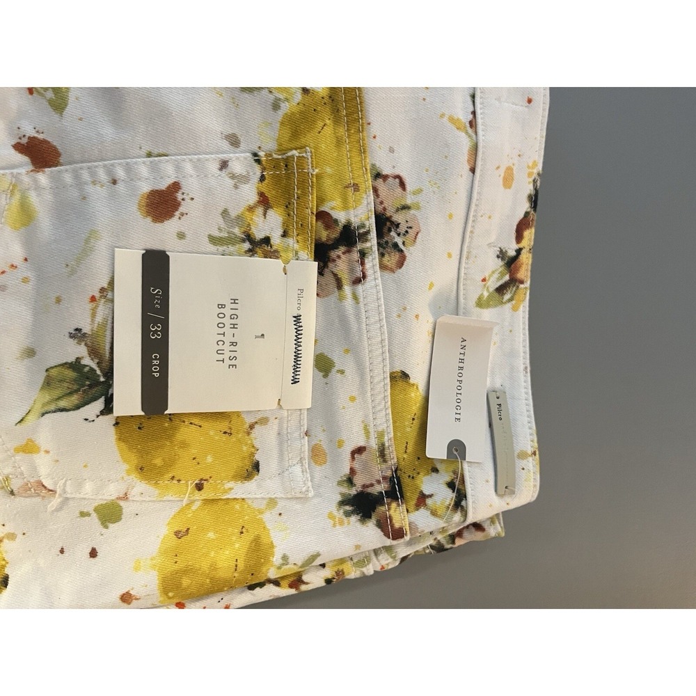 Pilcro Anthropologie Lemon Print High Rise Bootcut Jeans Womens 33 White NEW - Picture 11 of 16